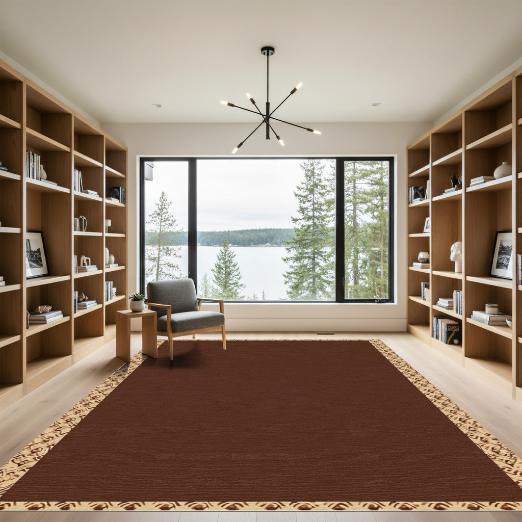 Rich Brown Tonal Border Rug
