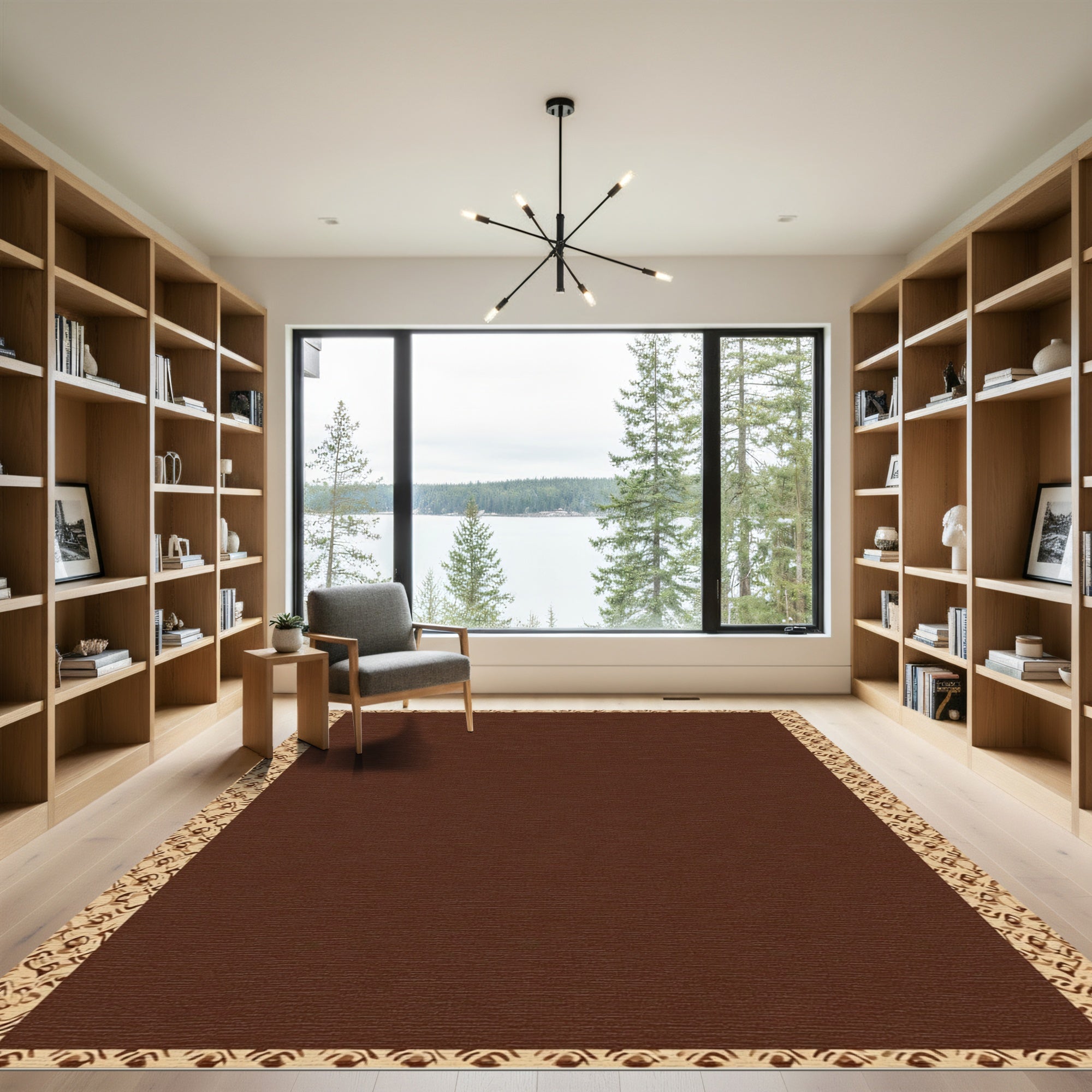 Rich Brown Tonal Border Rug