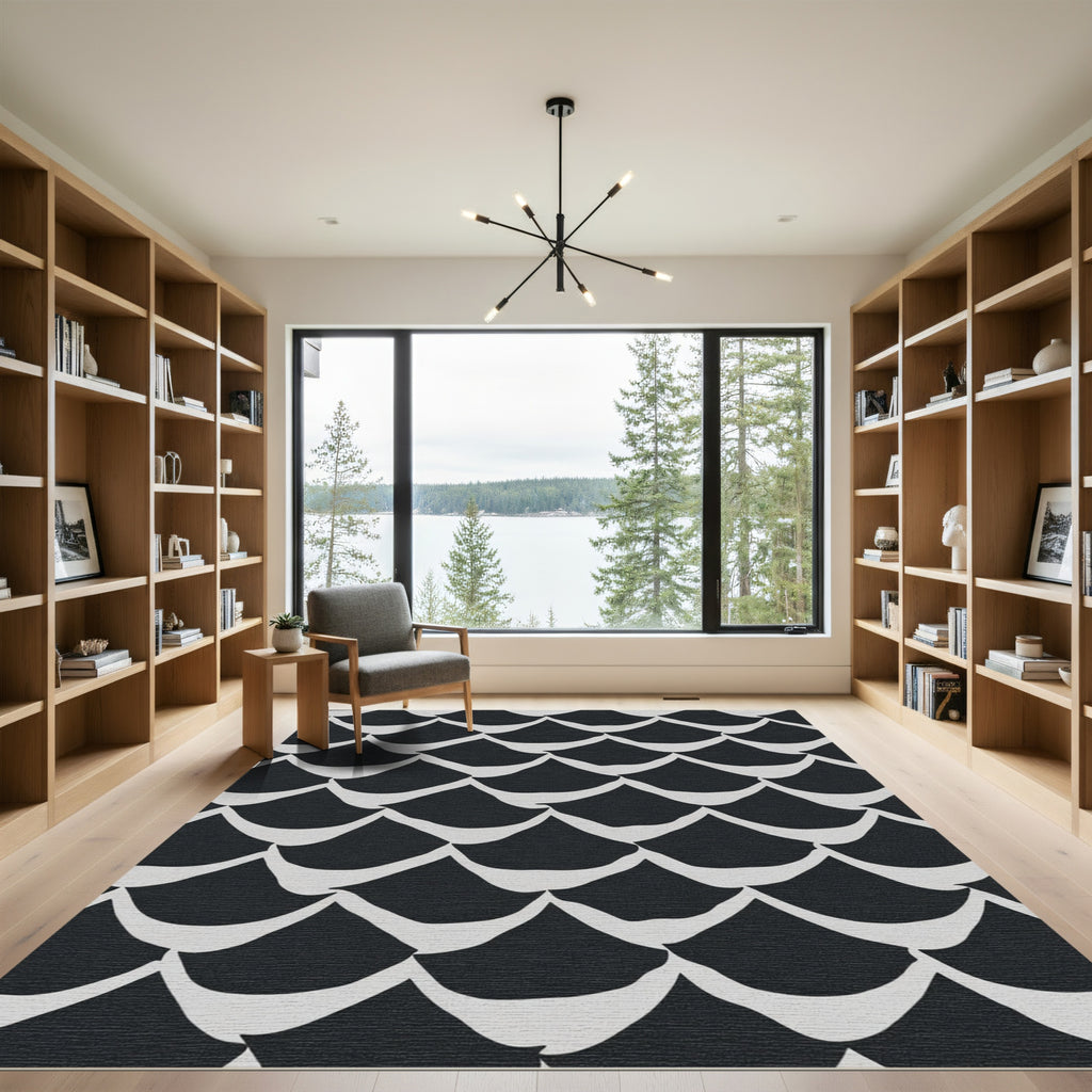 Monochrome Wave Scale Arrangement Rug