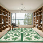 Green Floral Botanical Vine Medallion Rug