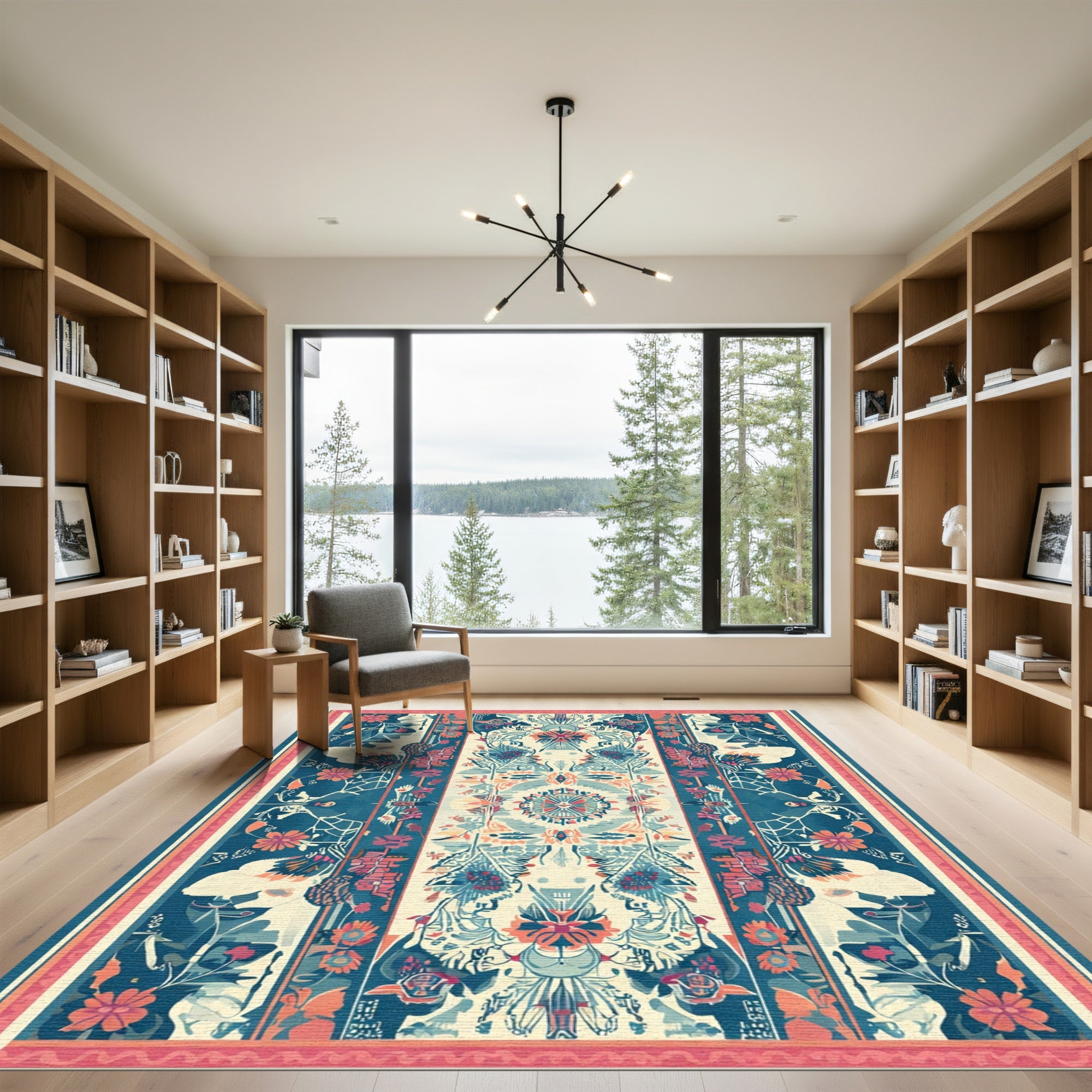 Ornate Teal Orange Floral Medallion Rug