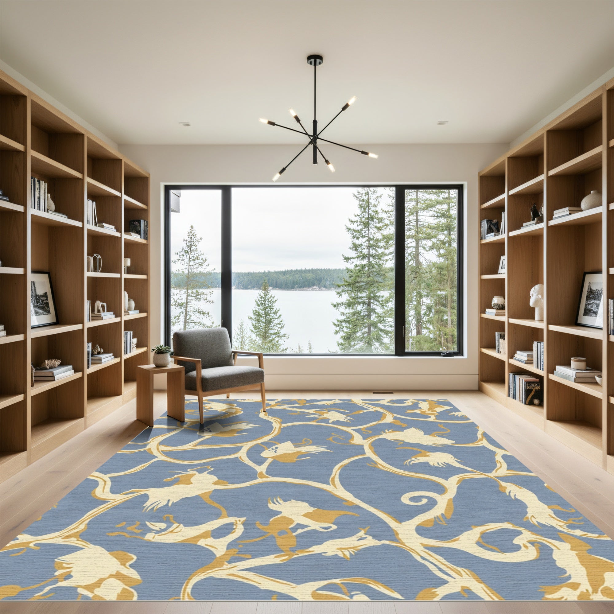 Charming Blue Floral Vine Rug