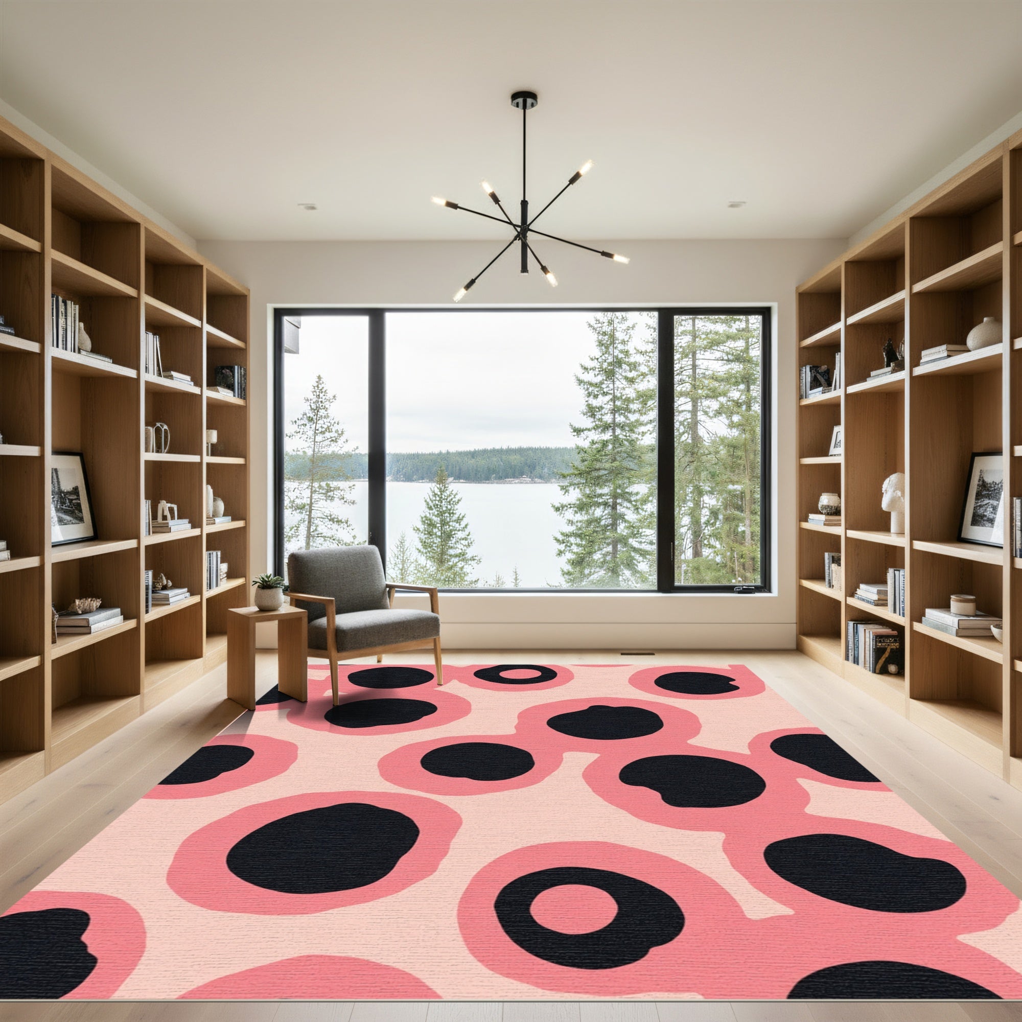Pink Black Organic Circles Rug