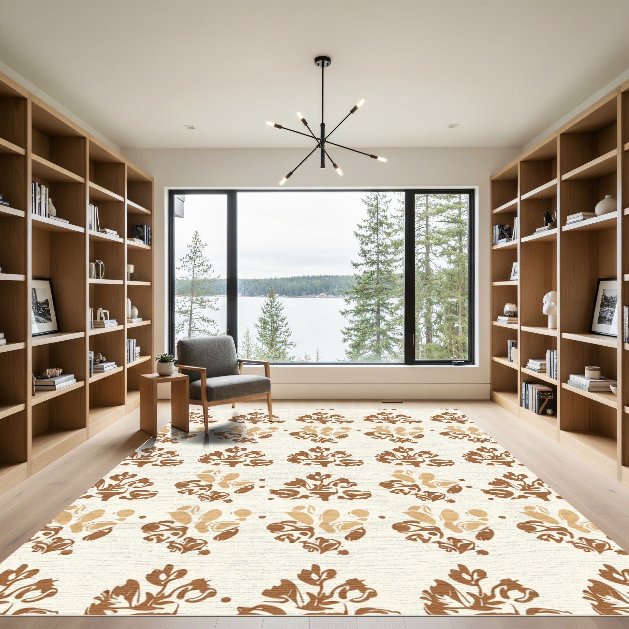 Earthy Brown Organic Floral Arrangement Rug