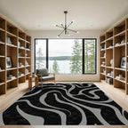 Gray Swirl Liquid Black Geometric Rug