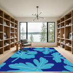 Aqua Leaf Navy Blue Composition Rug