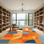 Orange Blue Cream Geometric Arc Rug