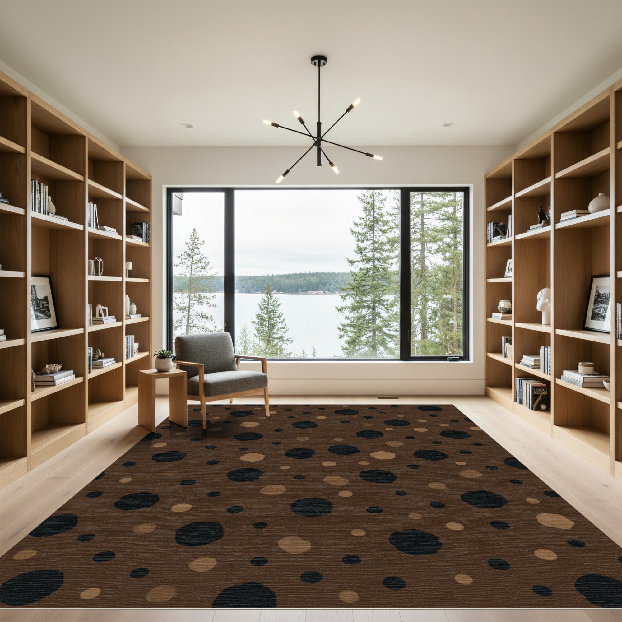 Brown Speckled Abstract Circles Rug