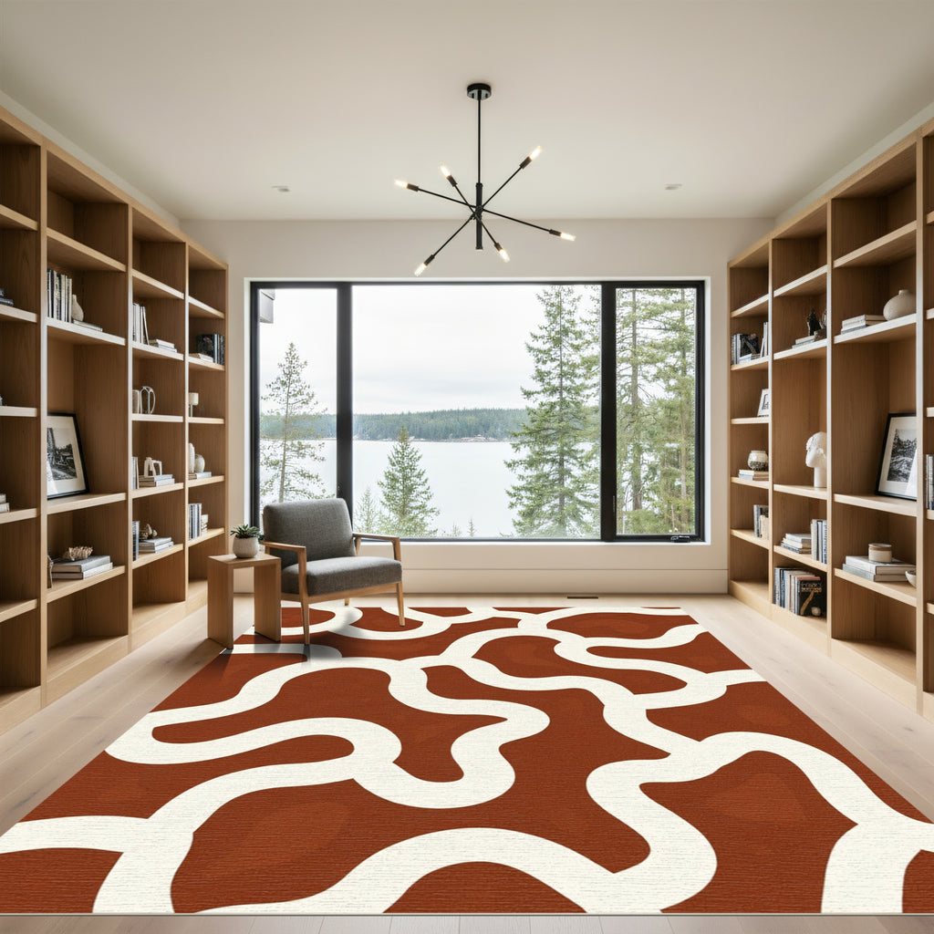 Modern Terracotta Cream Abstract Weave Rug