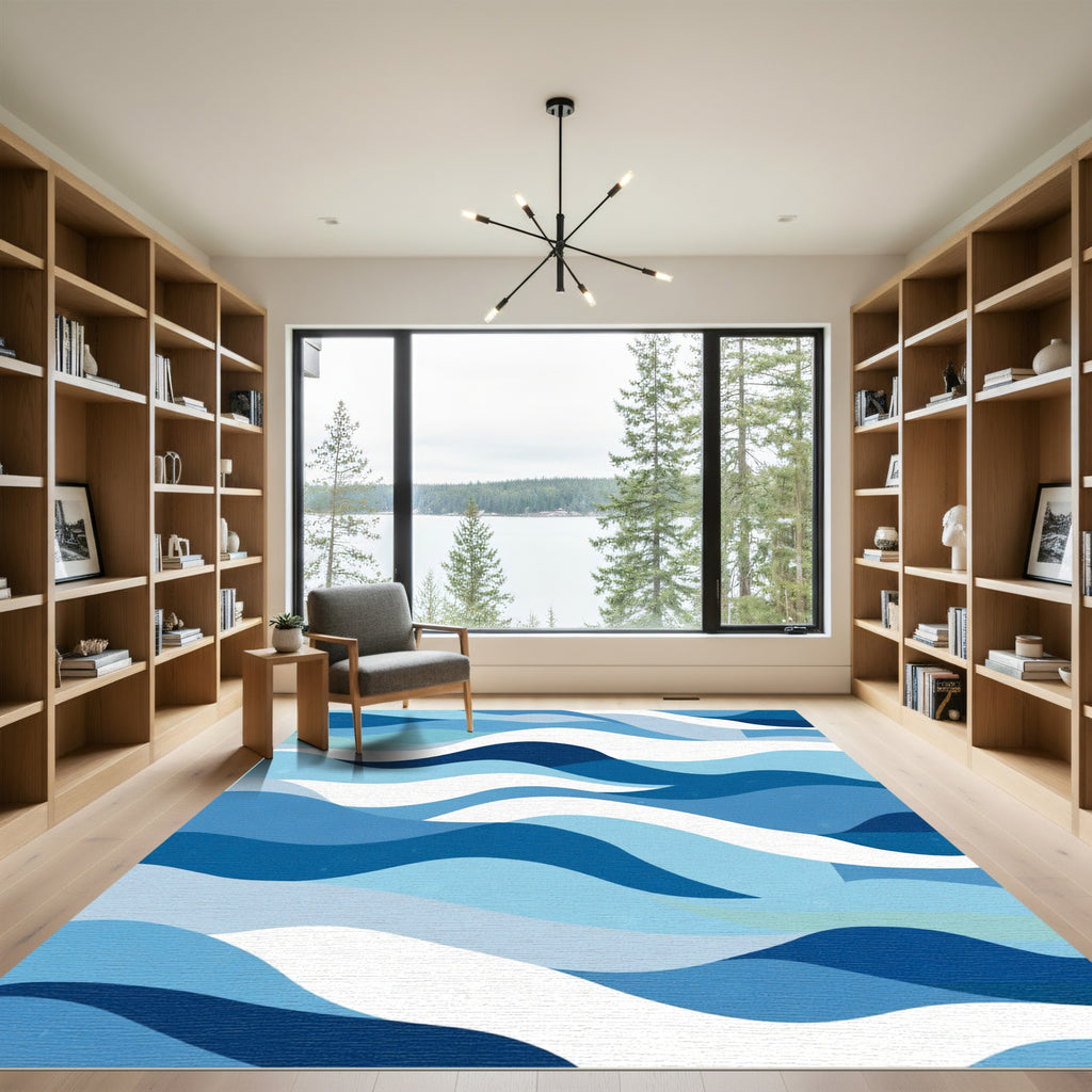Oceanic Blue Wave Flow Rug
