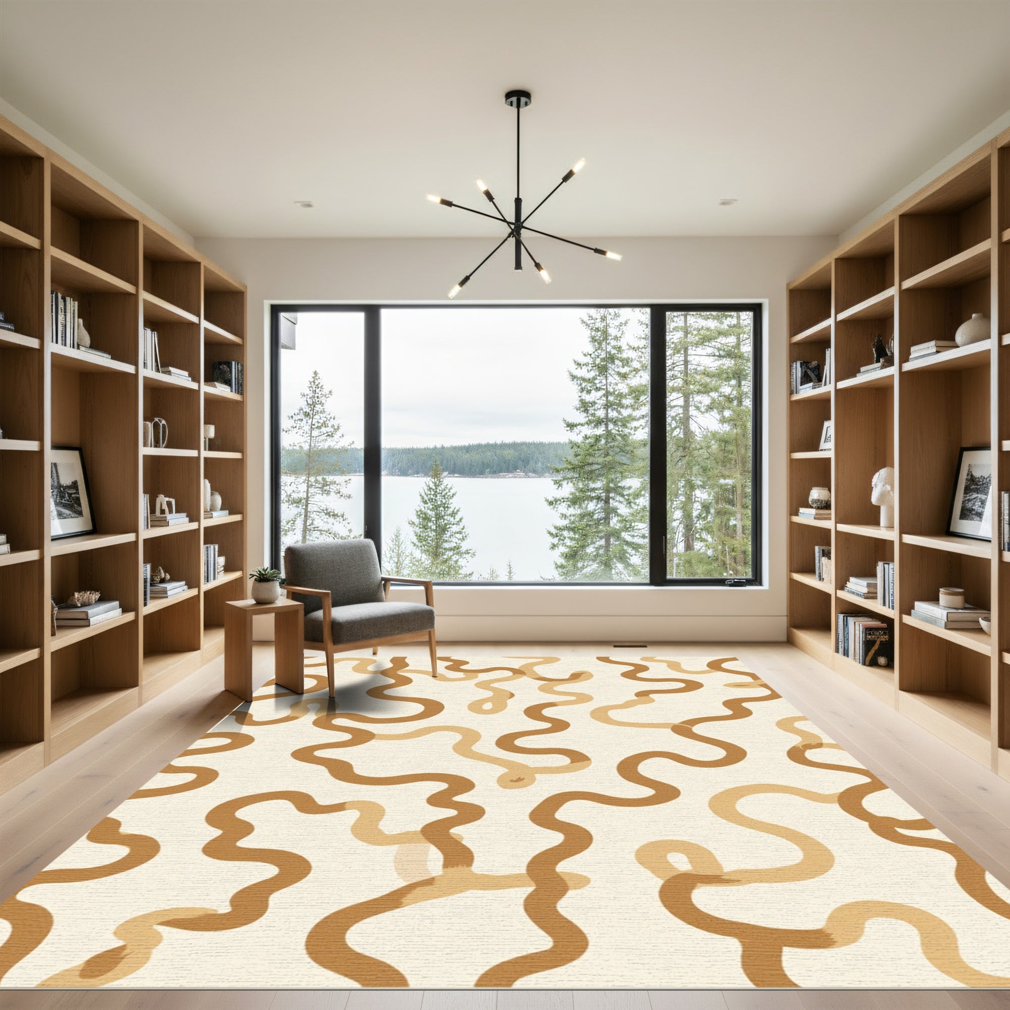Earthy Tan Wavy Stripe Rug