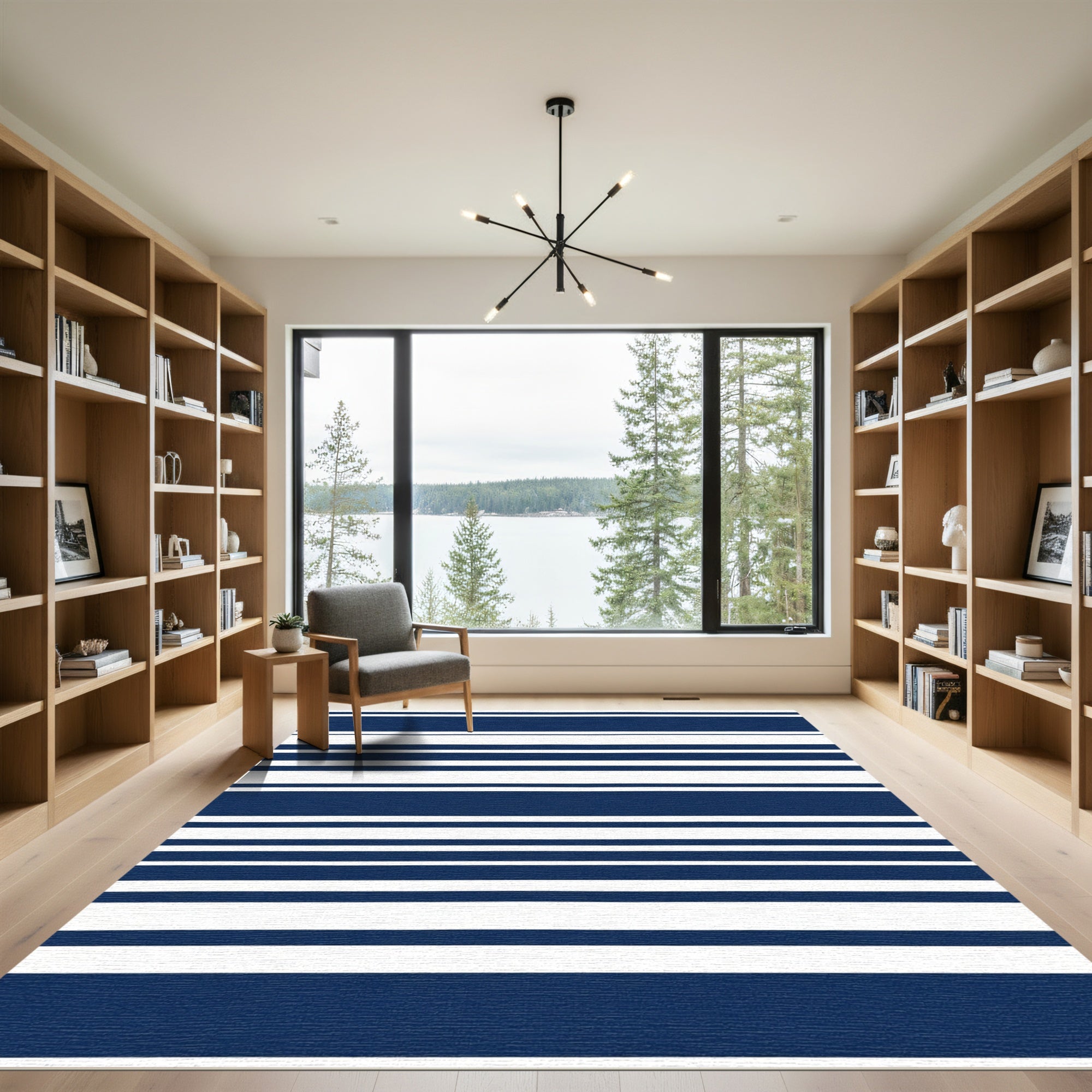 Bold Navy White Horizontal Stripe Rug