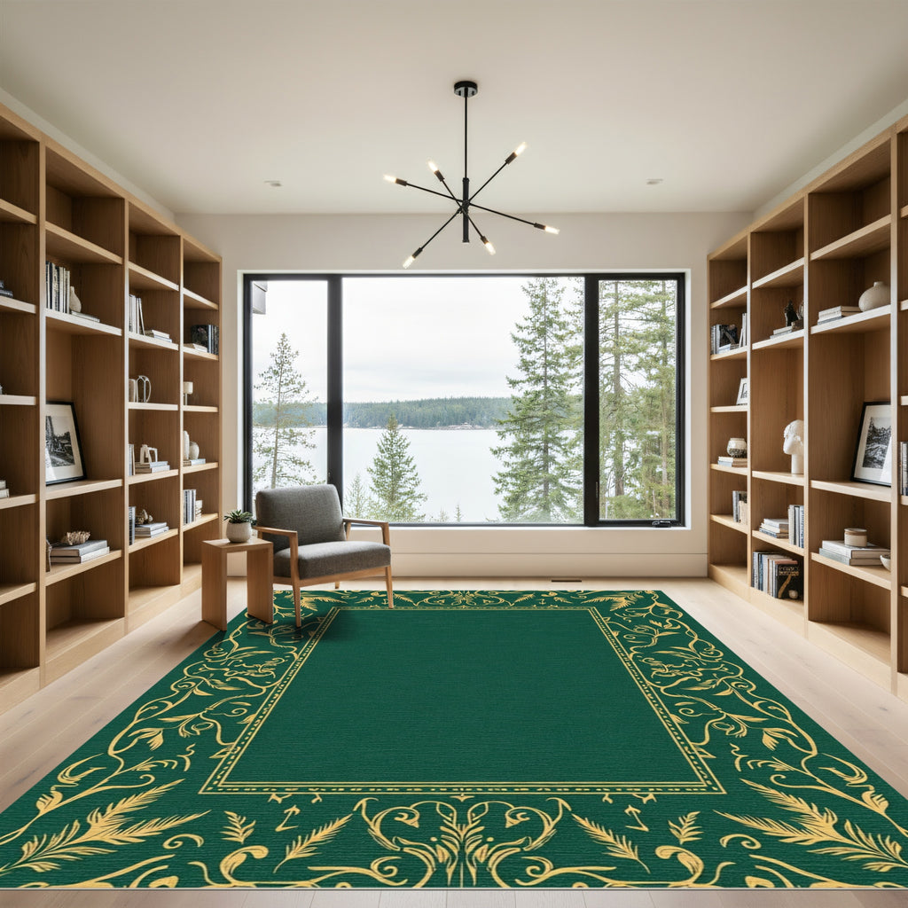 Emerald Golden Flourish Ornamental Border Rug