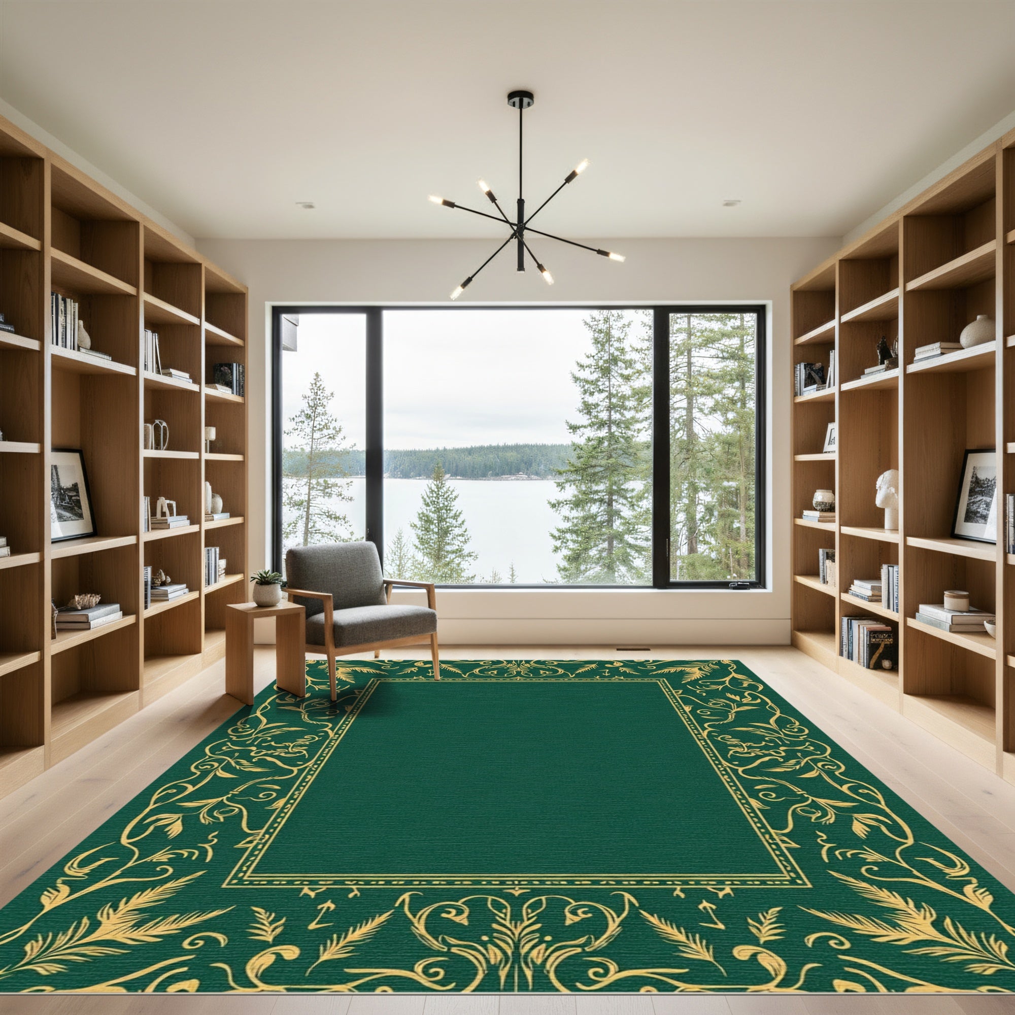 Emerald Golden Flourish Ornamental Border Rug