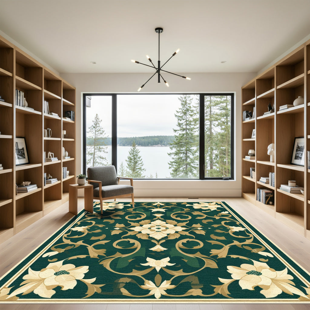 Emerald Golden Floral Medallion Rug