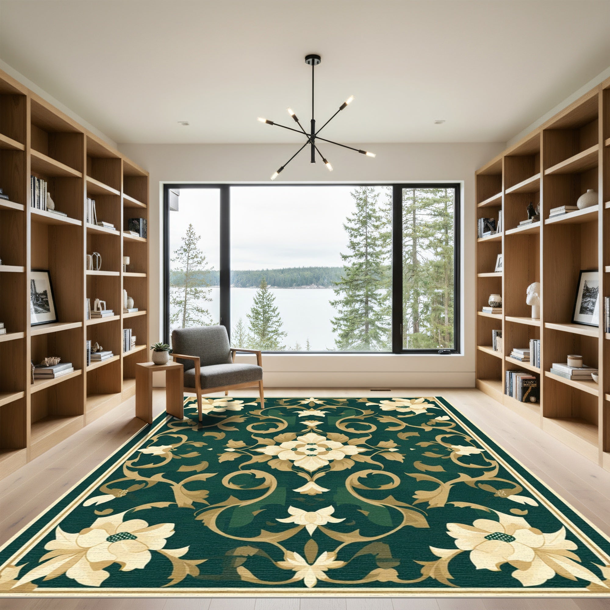 Emerald Golden Floral Medallion Rug