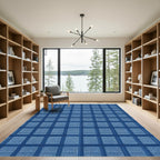 Indigo Blue Plaid Squares Rug