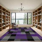 Modern Purple Gray Abstract Squares Rug