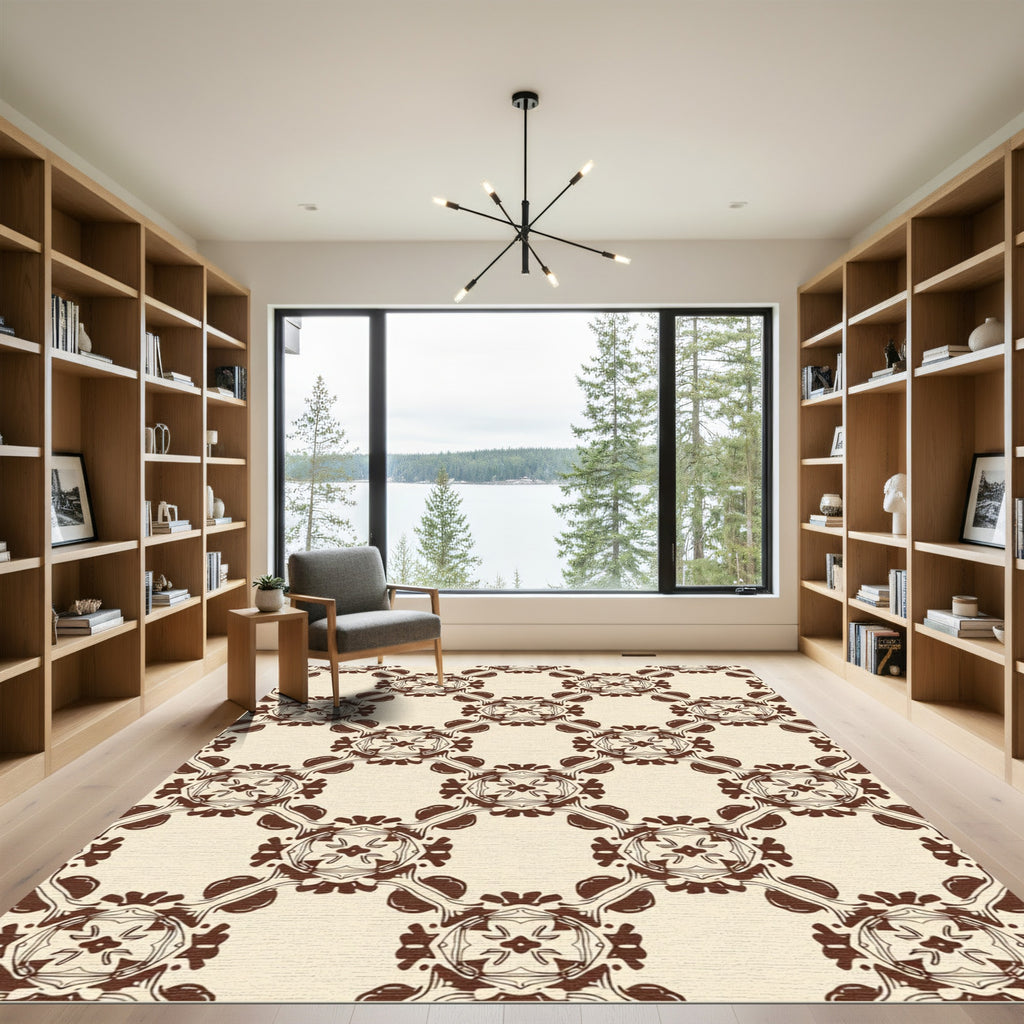 Brown Cream Repeating Medallion Rug