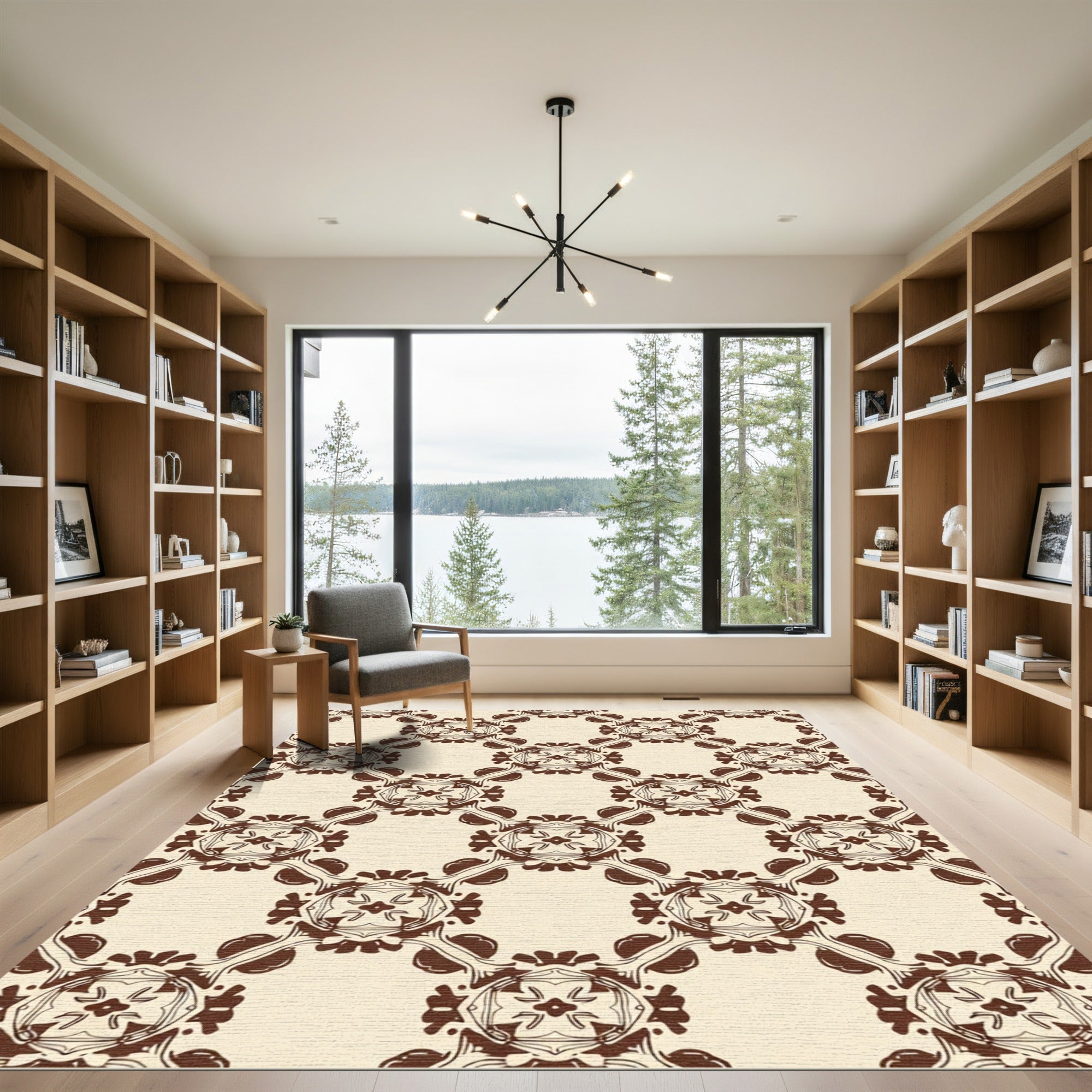 Brown Cream Repeating Medallion Rug