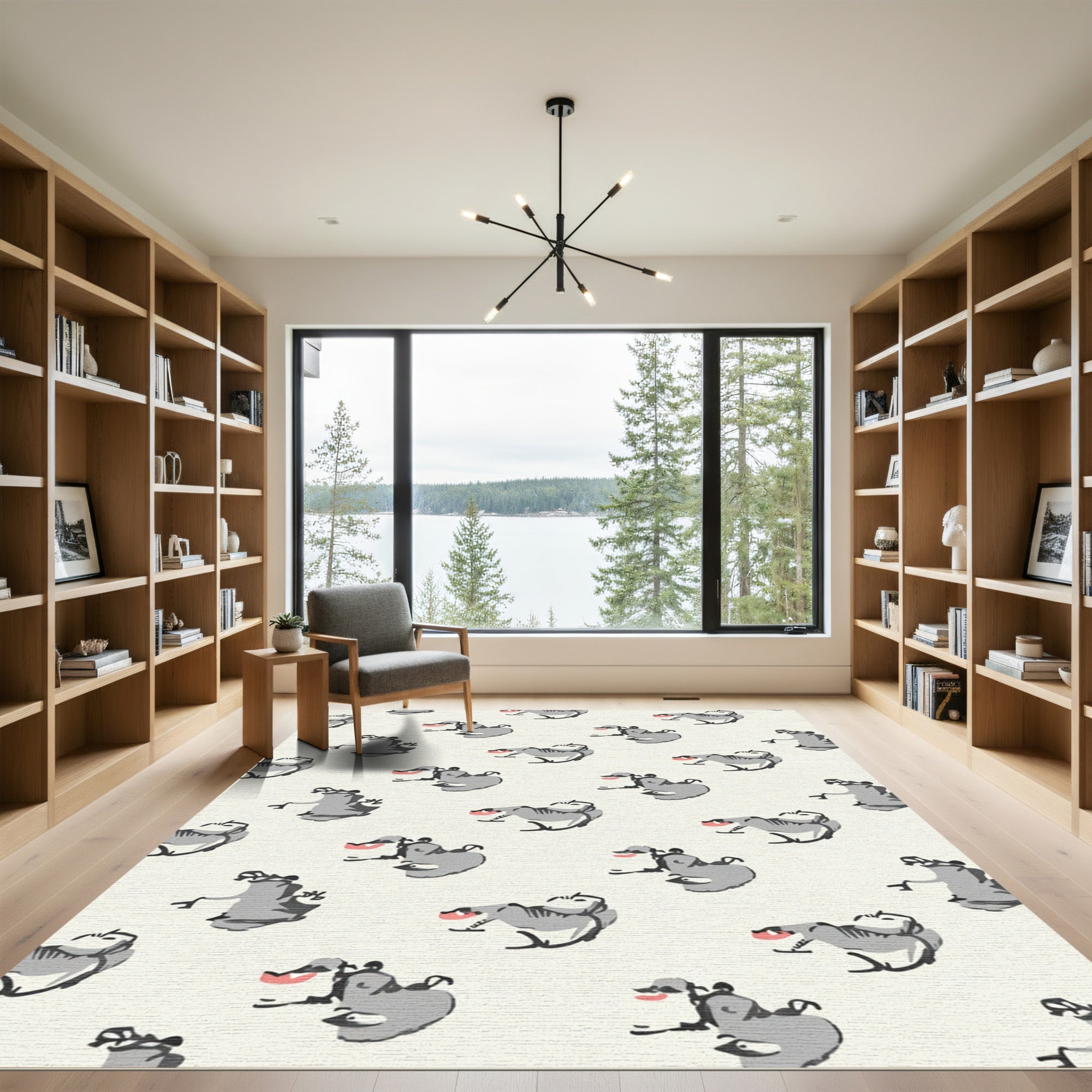 Whimsical Gray Hippo Splash Rug