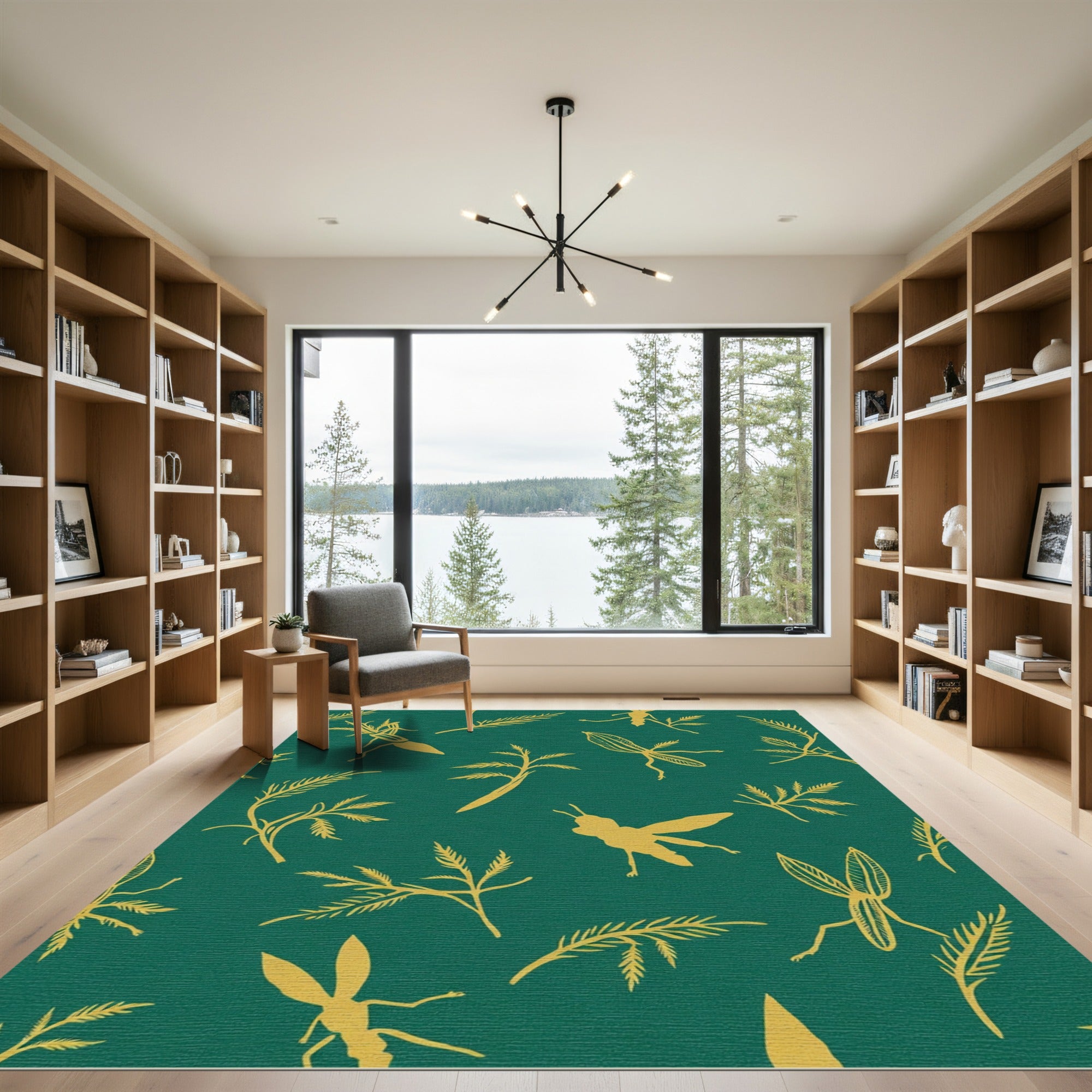 Golden Insects Foliage Teal Rug