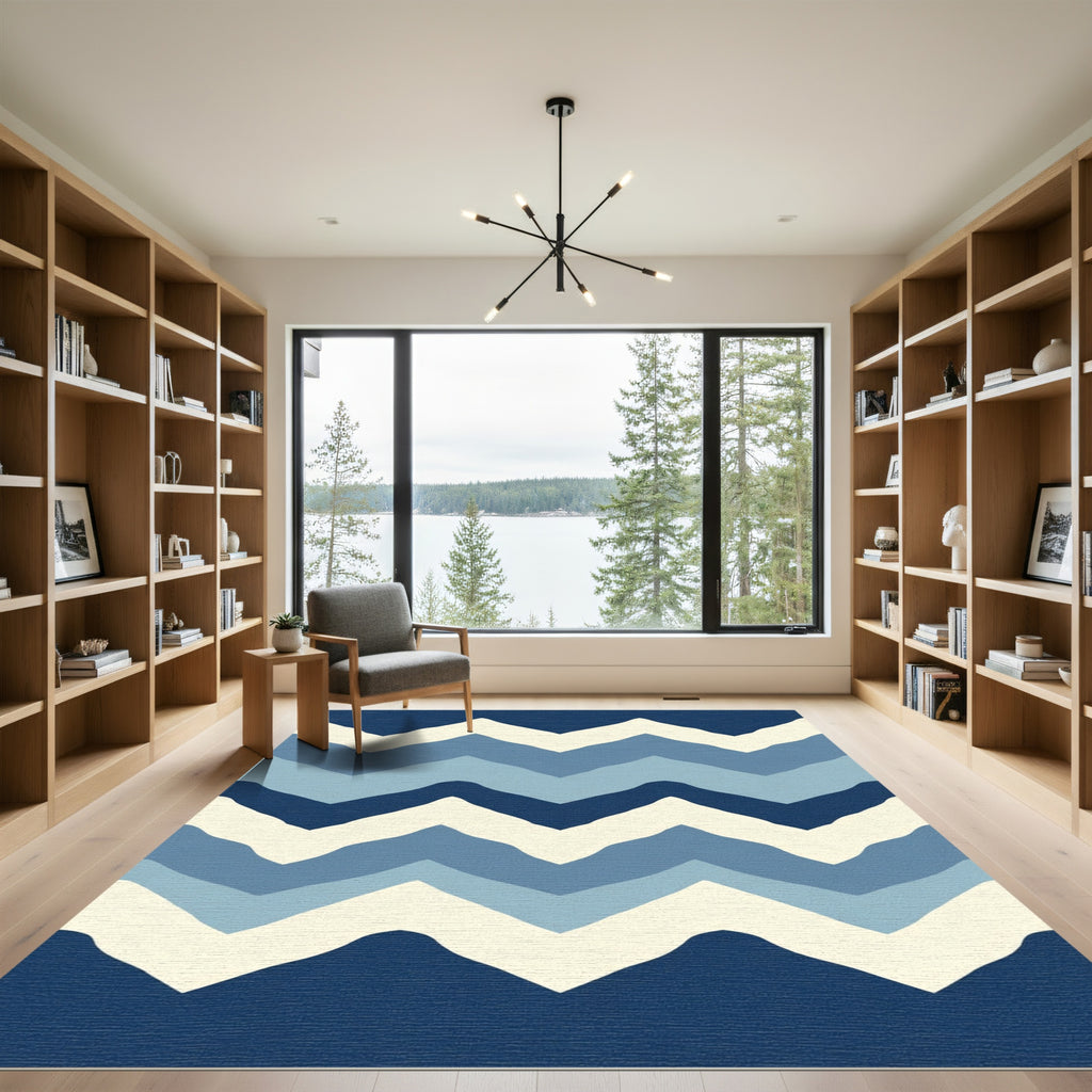 Coastal Blue Wave Chevron Rug