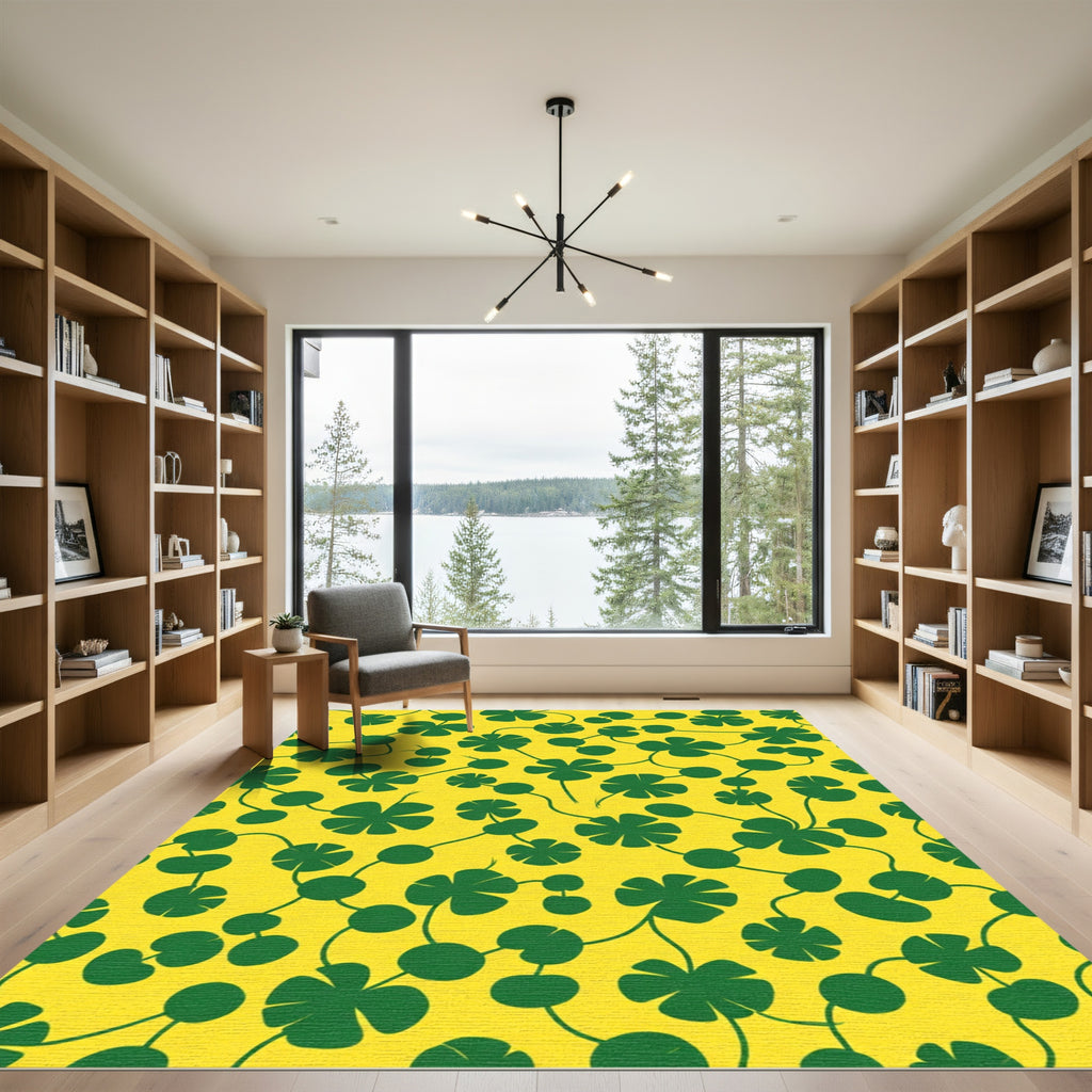Green Clover Vine Yellow Rug