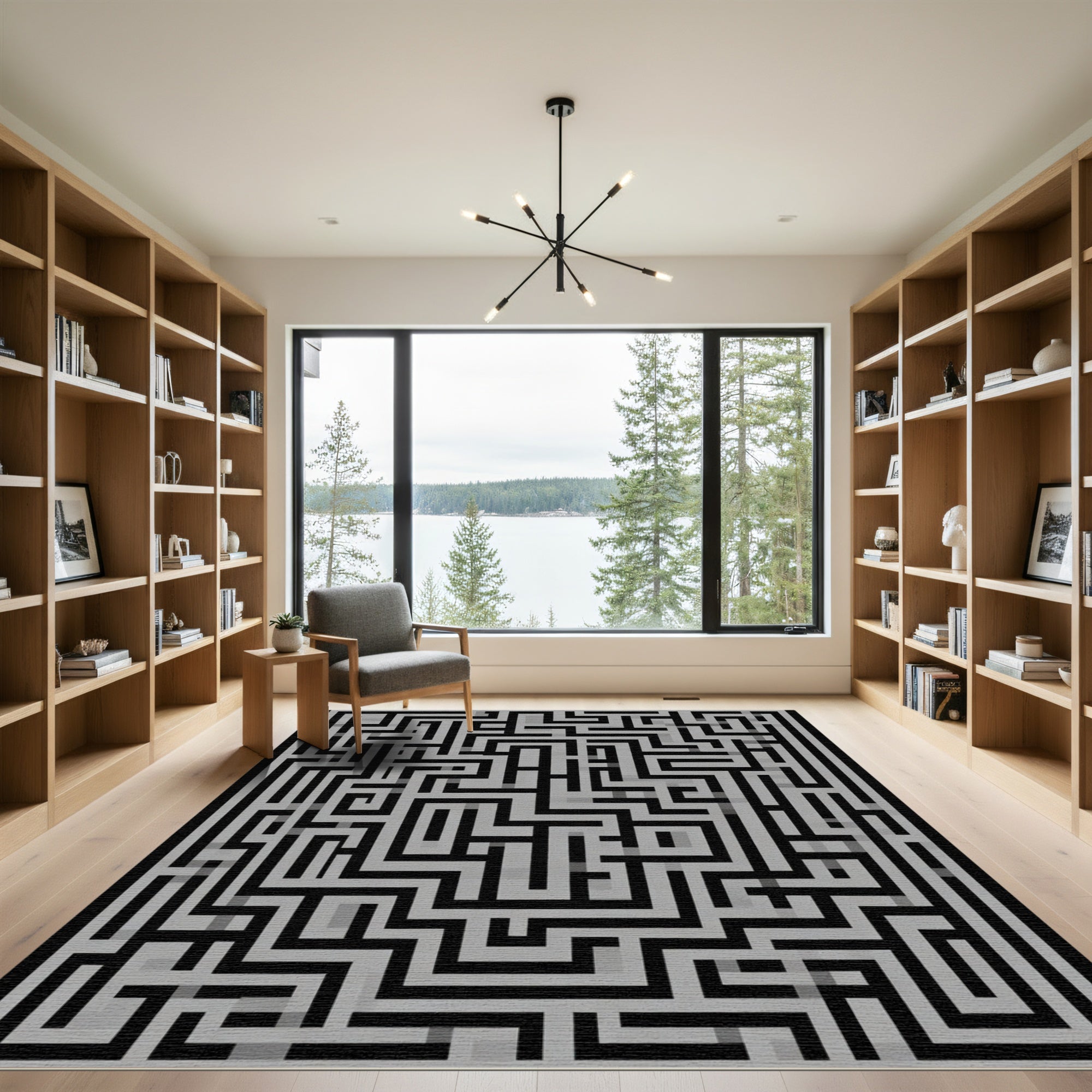 Monochromatic Maze Labyrinth Rug