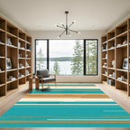 Teal Beige Abstract Stripe Rug