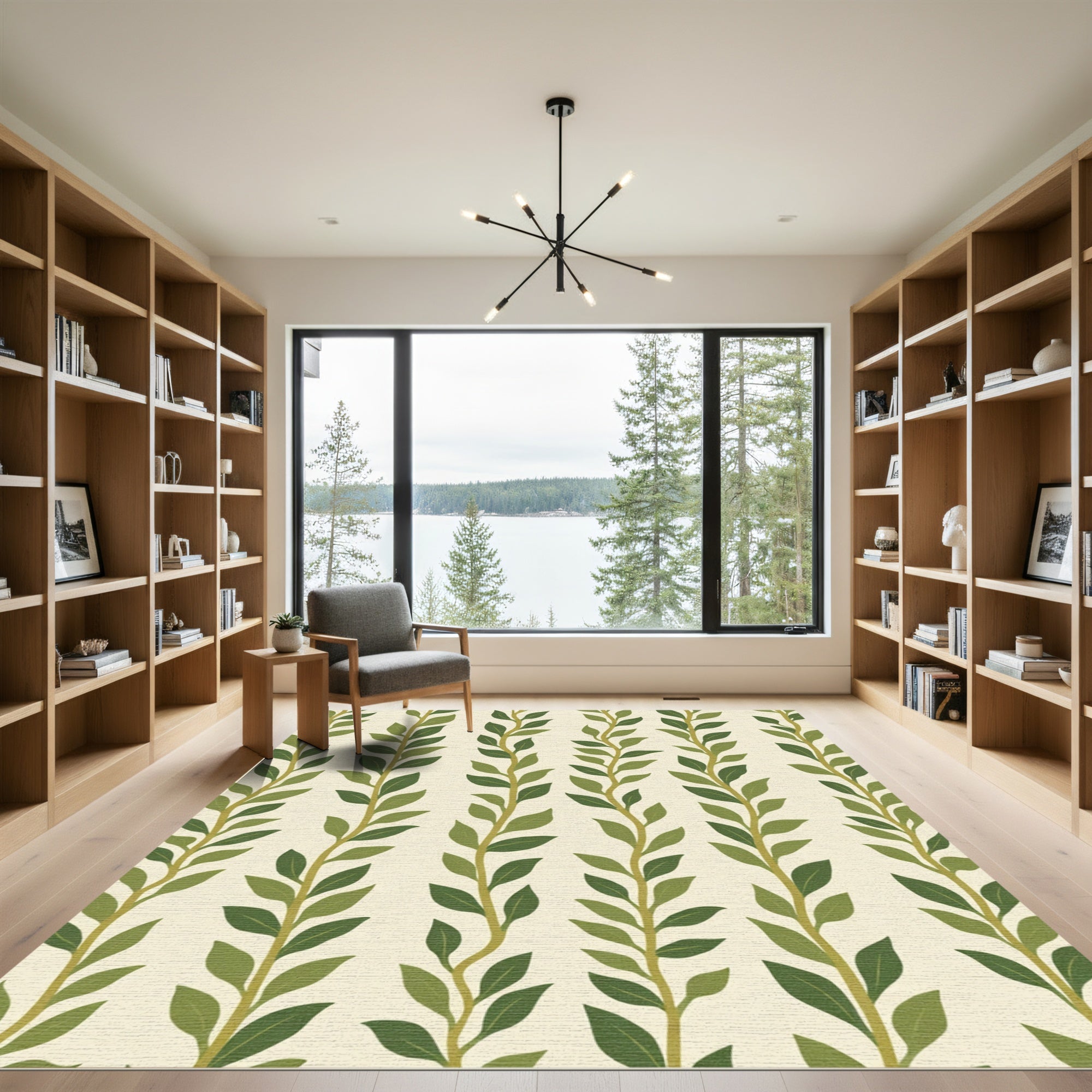 Verdant Green Vine Vertical Stripe Rug