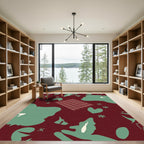 Deep Red Mint Foliage Heart Toss Rug
