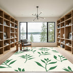 Green Leafy Branches Cream Background Rug