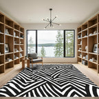 Black White Interlocking Abstract Lines Rug