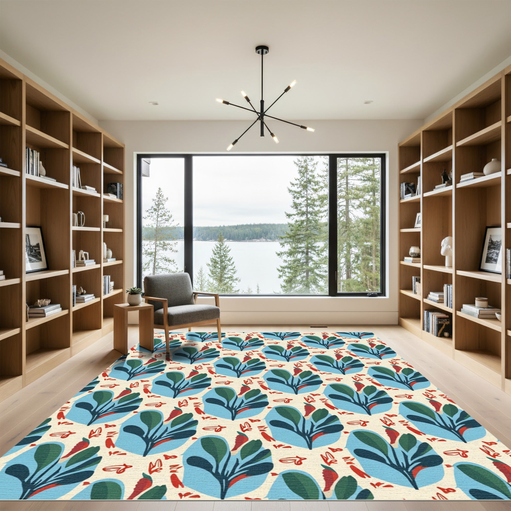 Cream Blue Leafy Chili Arrangement Rug