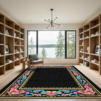 Vibrant Floral Border Trim Rug