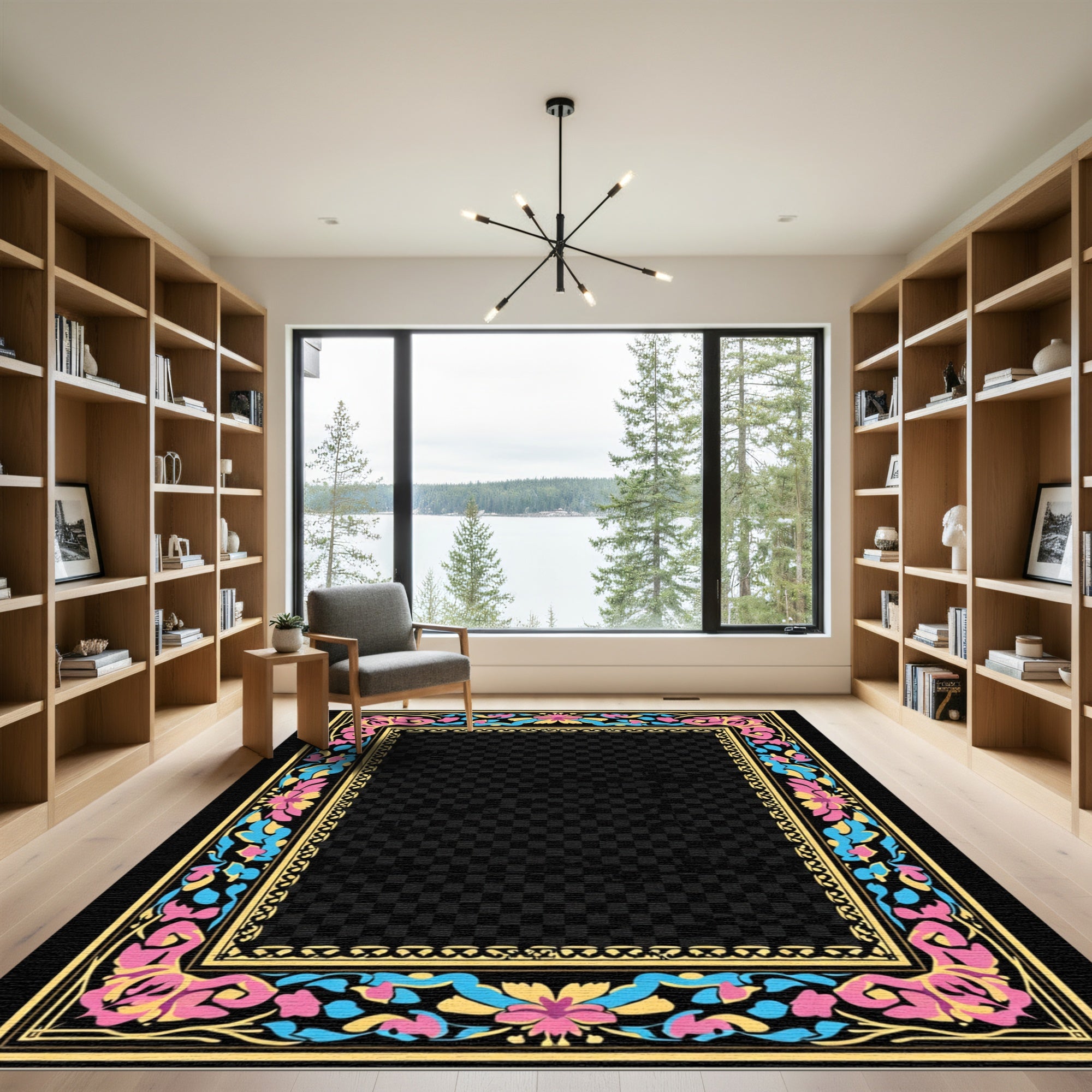 Vibrant Floral Border Trim Rug