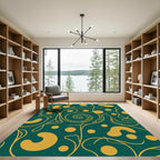Golden Swirl Abstract Teal Vines Rug