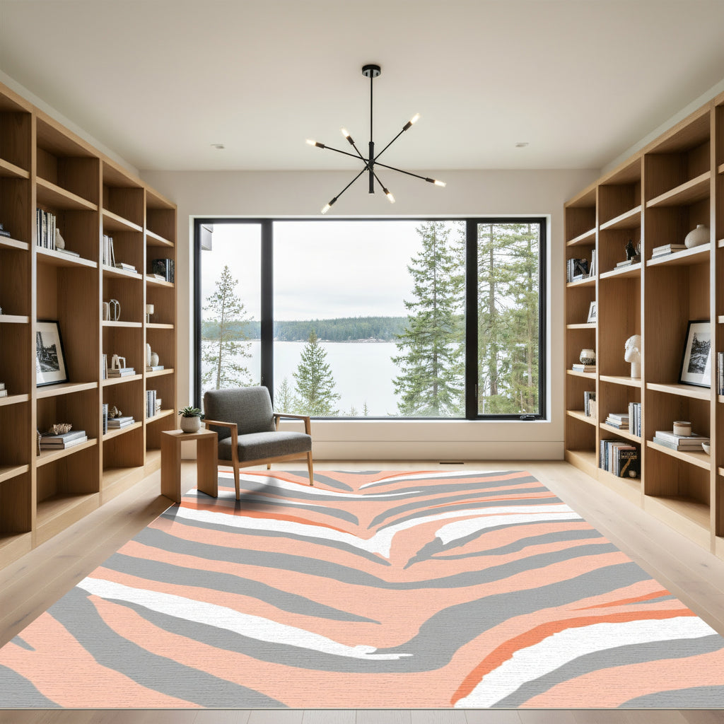 Coral Gray Abstract Animal Stripes Rug