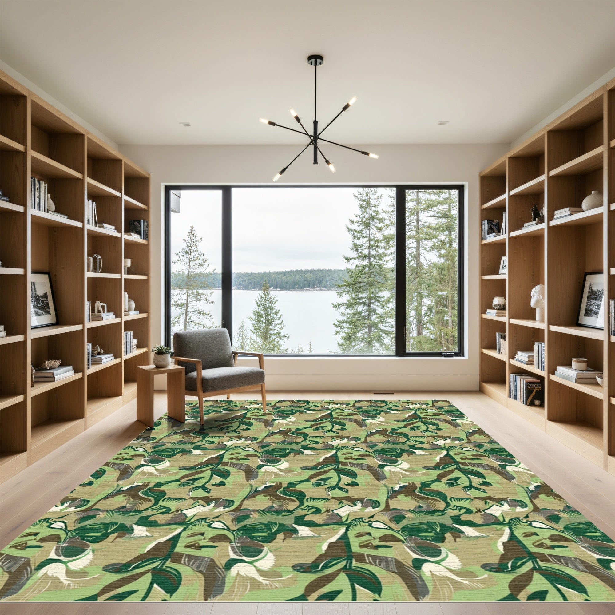Earthy Abstract Camouflage Foliage Rug