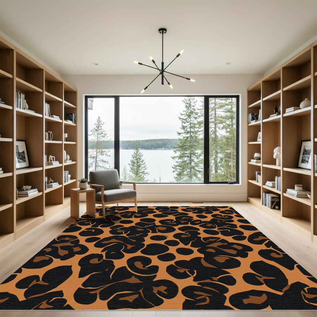 Bold Black Brown Leopard Spot Rug