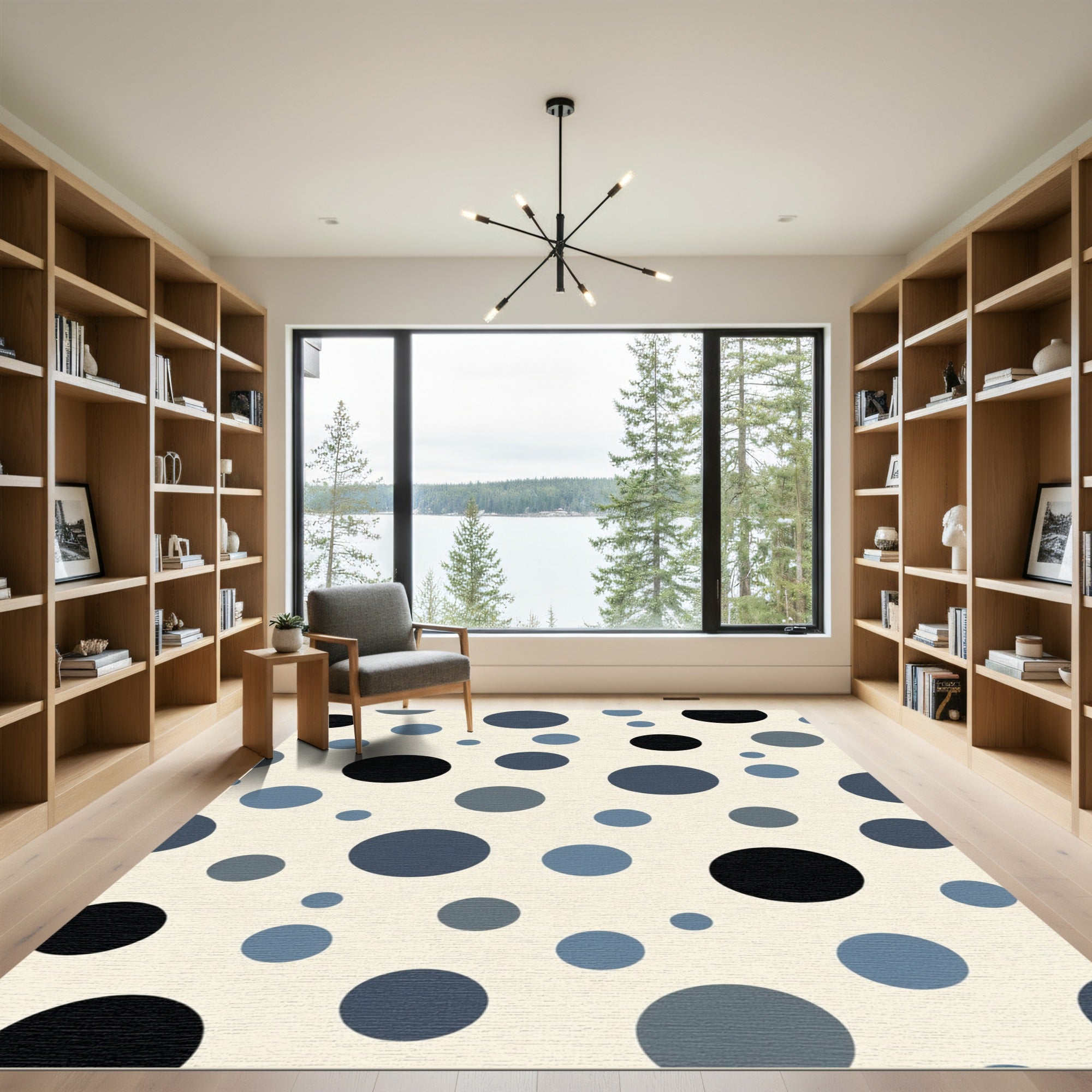 Chic Navy Blue Scattered Circles Rug