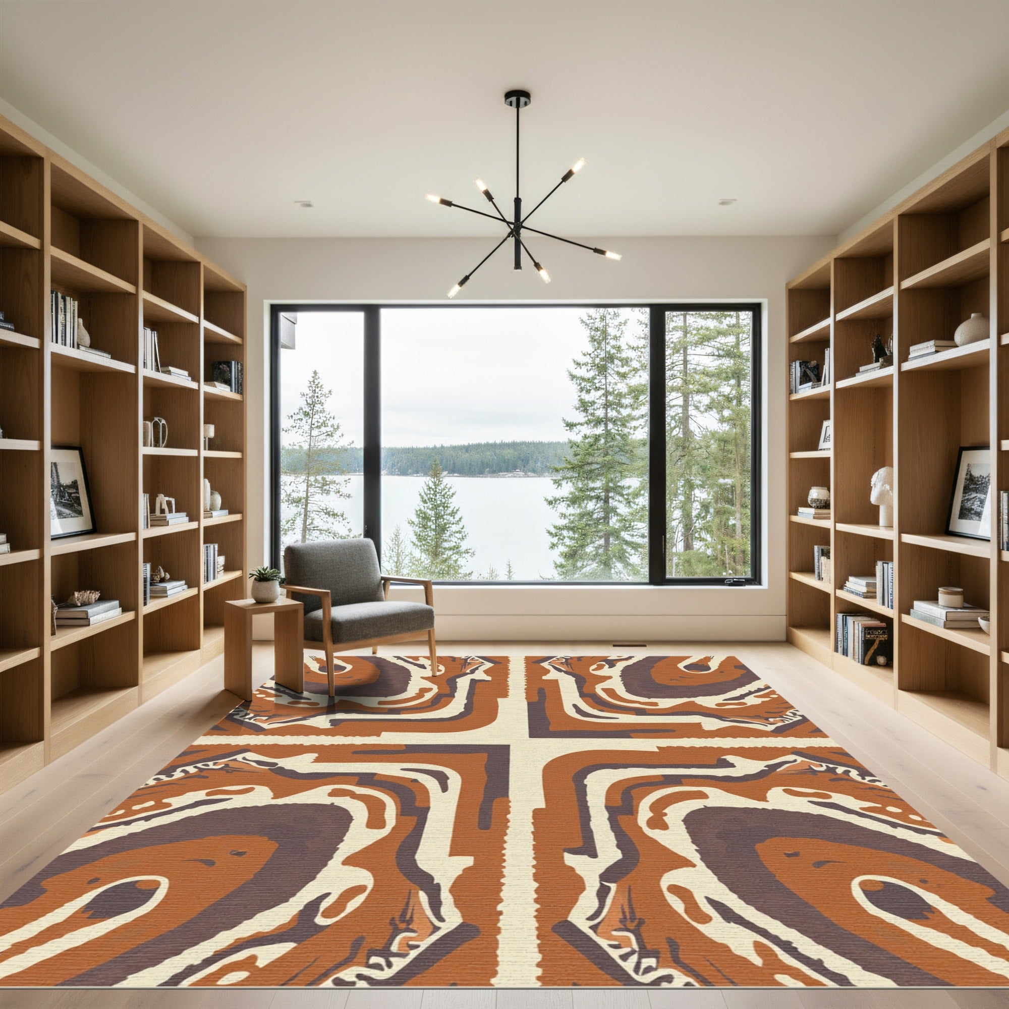 Terracotta Cream Abstract Banded Art Rug