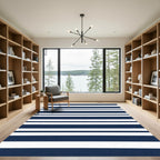 Deep Blue White Parallel Lines Rug
