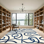 Navy Blue Swirl Abstract Loop Rug