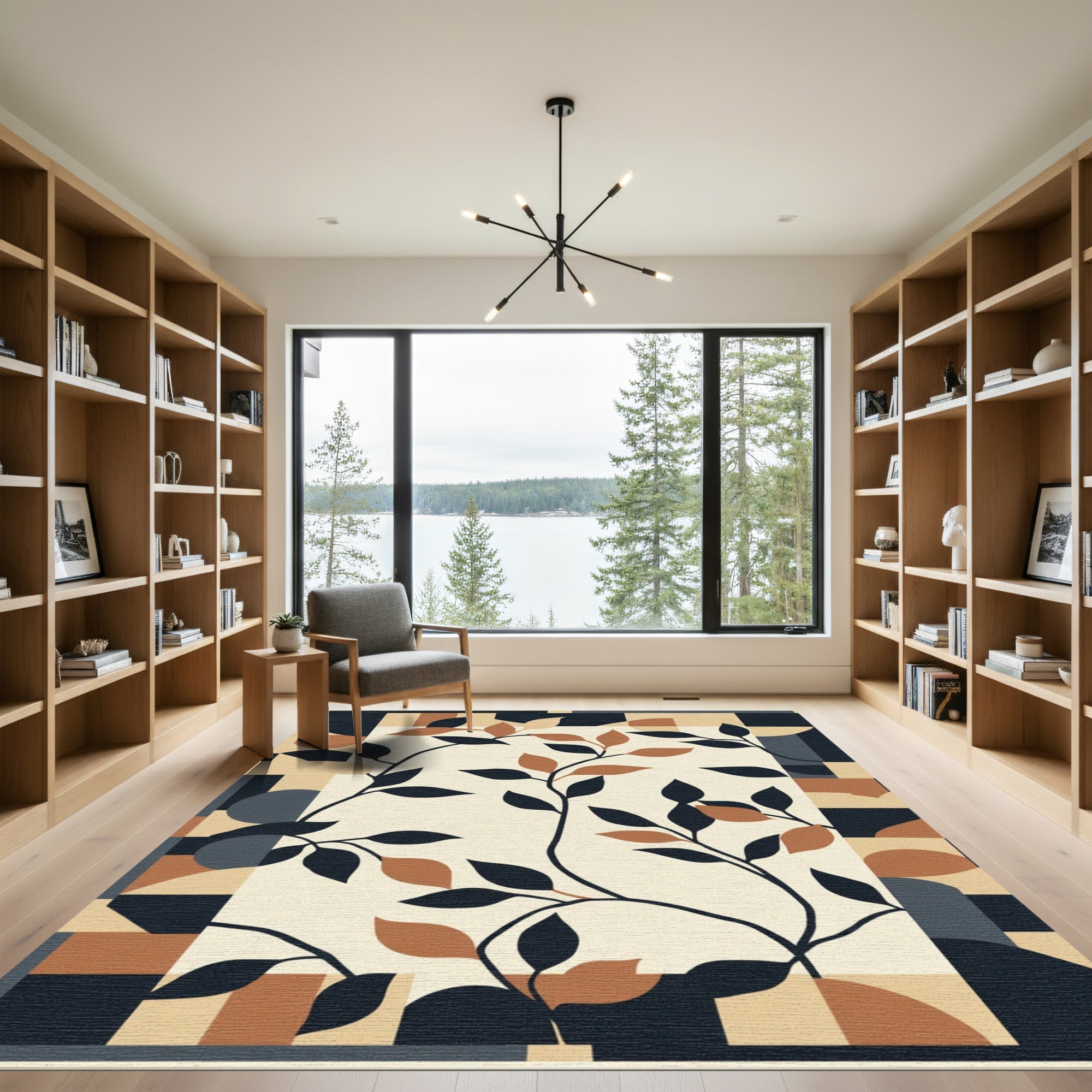 Geometric Border Botanical Vines Rug