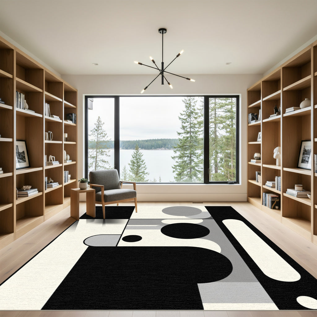 Black White Gray Geometric Abstract Shapes Rug