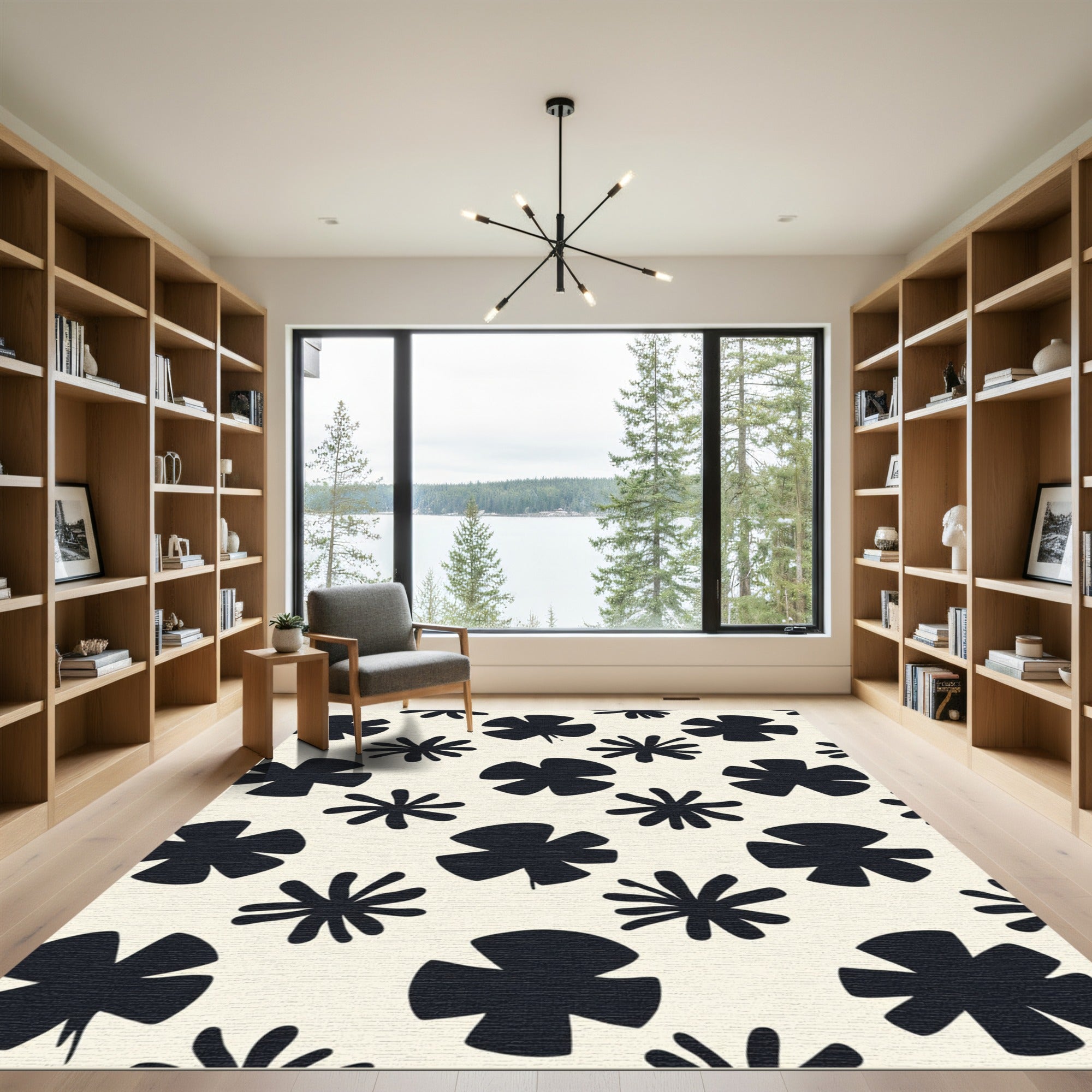 Black Floral Starburst Scatter Rug