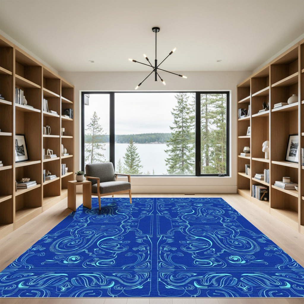 Royal Blue Swirls Art Nouveau Rug