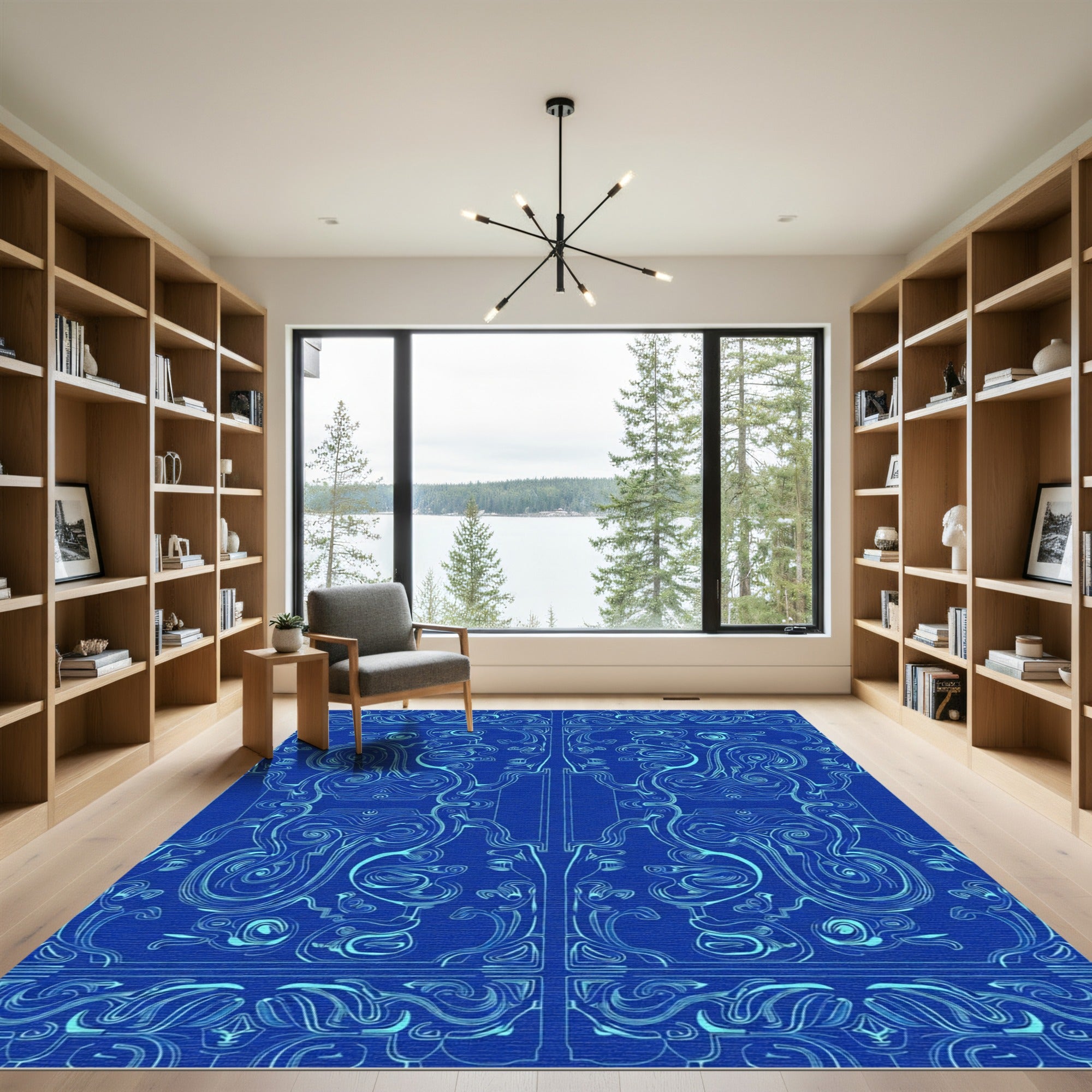 Royal Blue Swirls Art Nouveau Rug